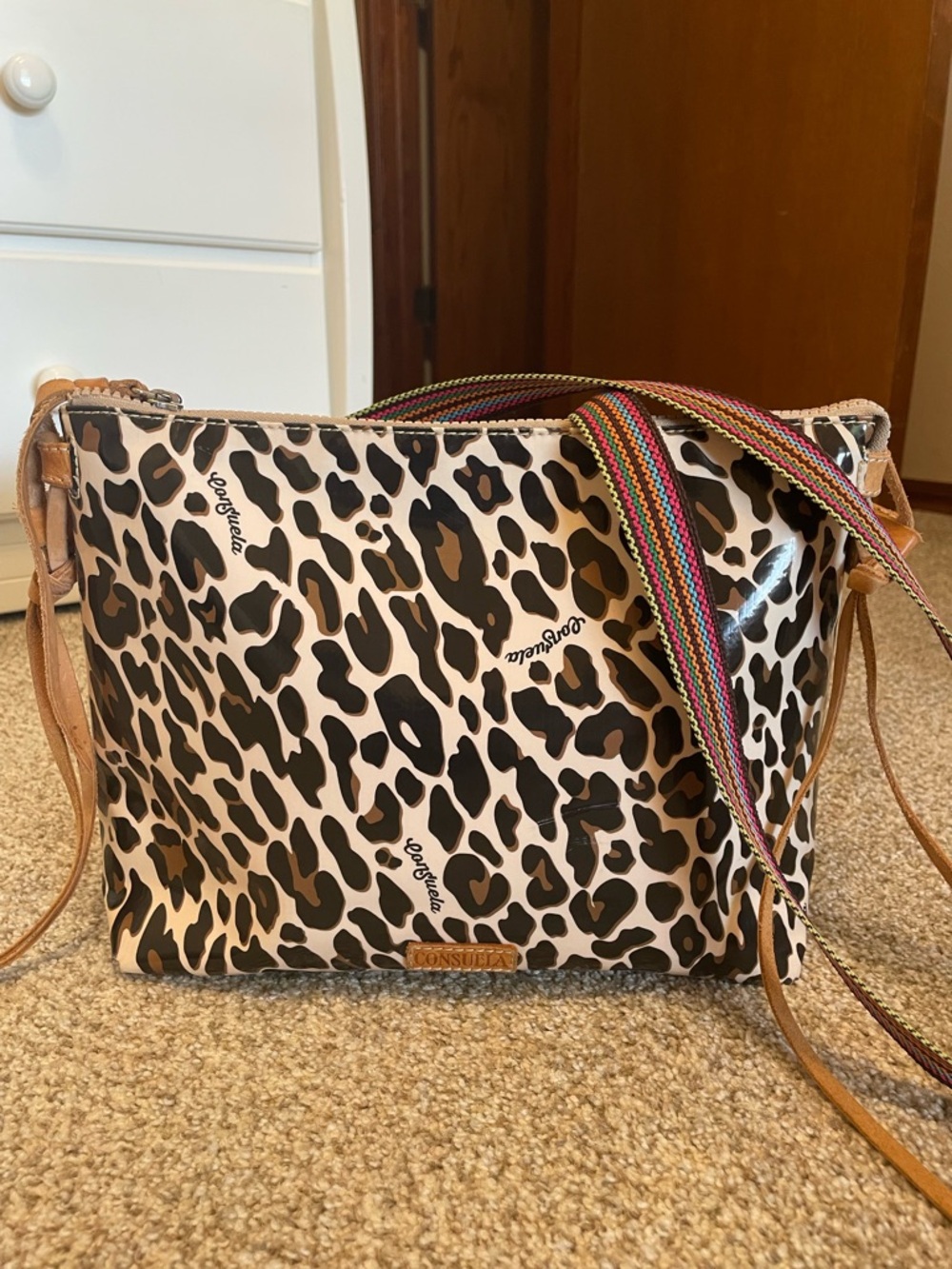 Consuela Mona Downtown Crossbody Bag - Leopard Print Blue Glitter